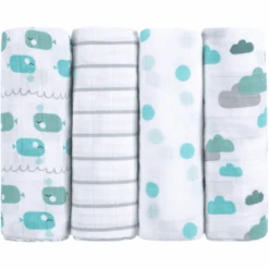 Emma & Noah Mullwindeln 4er Set Wal Blau 70 X 70 Cm