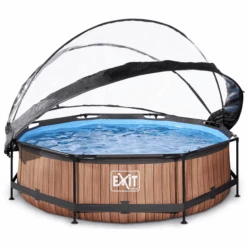 EXIT TOYS EXIT Pool Wood 300x76cm Mit Abdeckung Und Filterpumpe, Braun