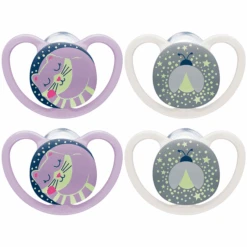 NUK Nachtschnuller Space Gr. 3, 18 - 36 Monate Silikon Katze/ Glühwürmchen, 4 Stück