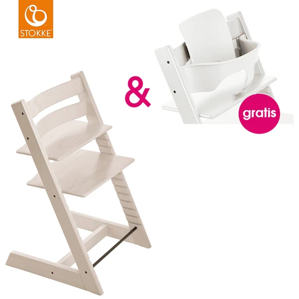 STOKKE® Tripp Trapp® Hochstuhl Buche Whitewash + Gratis Baby Set Weiß 3 STOKKE® Tripp Trapp® Hochstuhl Buche Whitewash + Gratis Baby Set Weiß